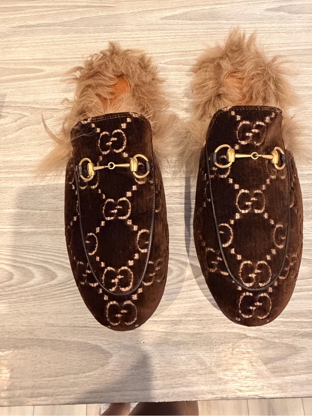 GUCCI VELVET PRINCETOWN GG SLIPPERS WITH LAMB FUR Sz 10 - EU 40 - Picture 1 of 4
